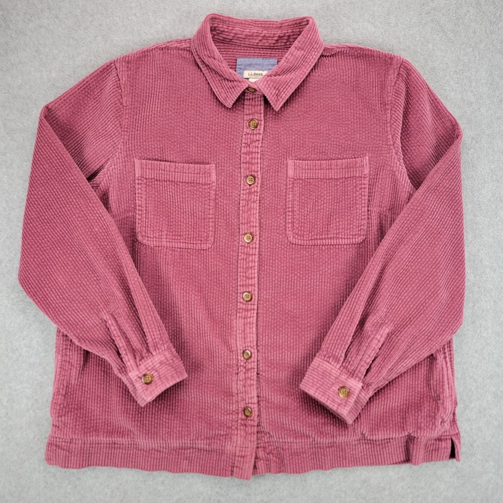 L.L. Bean Corduroy Wide Whale Shacket Button Down Shirt Womens L Petite Pink